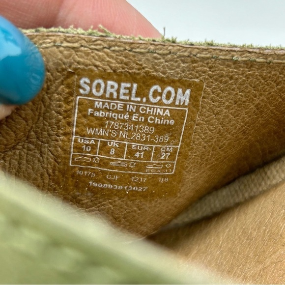 Sorel Joanie II Olive Green Leather Chunky Wedge Sandals Buckle Strap Size 10 - Picture 12 of 13